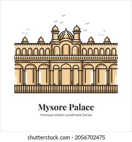 Mysore Palace Indian Famous Iconic Landmark Cartoon Line Art Illustration