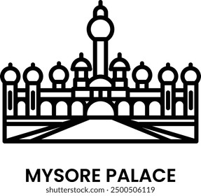 Mysore Palace, Mysore, Karnataka, India. minimalist line art icon, a historical landmark for web, mobile apps and UI.