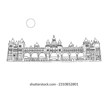 Mysore Palace vector line art in isolated background