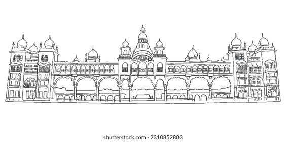 Mysore Palace vector line art in isolated background