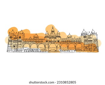 Mysore Palace vector line art in isolated background