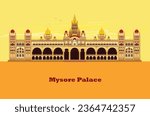 Mysore Royal Palace Illustration Art, Karnataka, India 2023