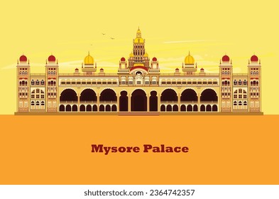 Mysore Royal Palace Illustration Art, Karnataka, India 2023