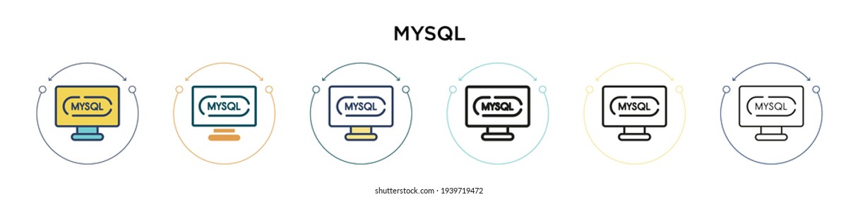 Icono de Mysql en estilo relleno, delgado, contorno y trazo. Ilustración vectorial de dos iconos vectoriales de mysql de color y negro se puede usar para móviles, ui, web