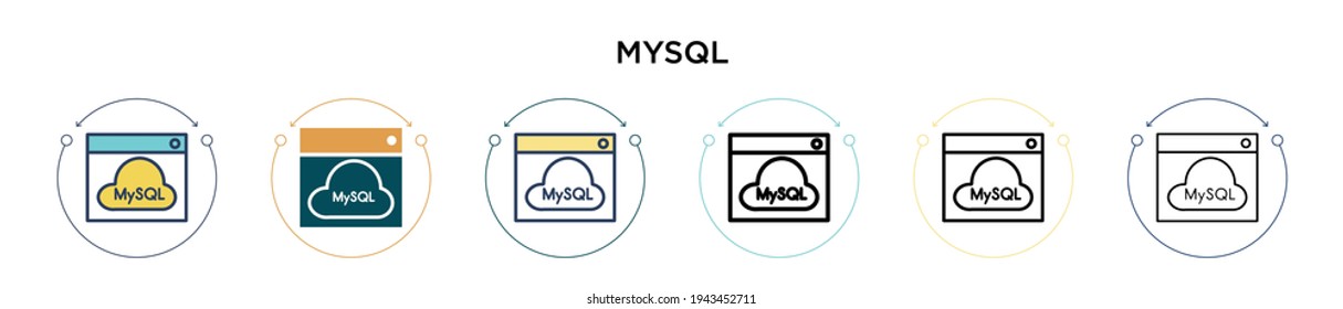 Mysql icon in filled, thin line, outline and stroke style. Vector illustration of two colored and black mysql vector icons designs can be used for mobile, ui, web
