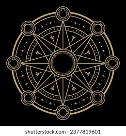 mysterious abstract golden sacred magical circle symbol