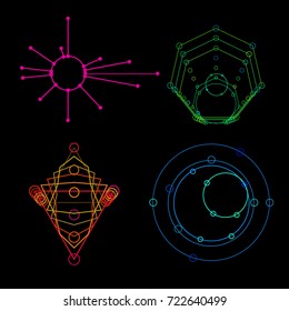 Mysterious alien characters.A set of abstract symbol in different styles: sacred geometry, magic, mystic, meditation, alien. Set of Abstract.