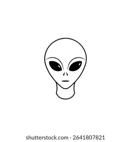 Mysterious Alien Head Illustration Simple Line Art Design of Extraterrestrial Being, Grey Alien, UFO, Space, Cosmic, Sci-fi Concept