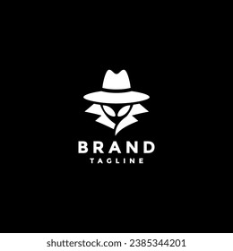 Mysterious Alien In White Logo. Alien Wearing Hat And Coat Logo Design.