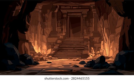 Mysterious Ancient Temple Interior with Glowing Light