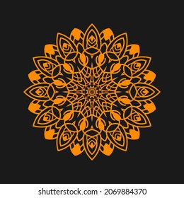 mysterious beautiful mandala for meditation. Invitation, wedding card, Golden stickers, flash temporary tattoo, mehndi and yoga design, boho, magic symbol. Gold over black.