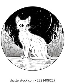 Mysterious Black Cat design, Black Cat illustration