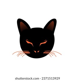 Mysterious Black Cat Head Silhouette with Orange Whiskers and Eyes