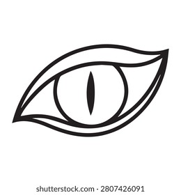 Mysterious black outline vector icon of an animal's eye with a vertical slit pupil, suggesting a feline or reptilian gaze.