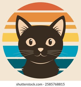 Mysterious cat silhouette on abstract 70s inspired backdrop