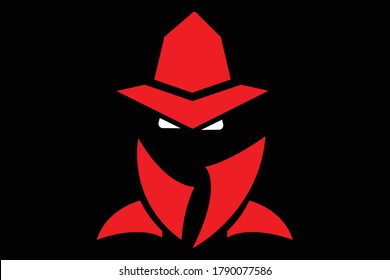 Mysterious computer hacker icon. Red and white colors. Isolated on a black background. Protect your details from him. !