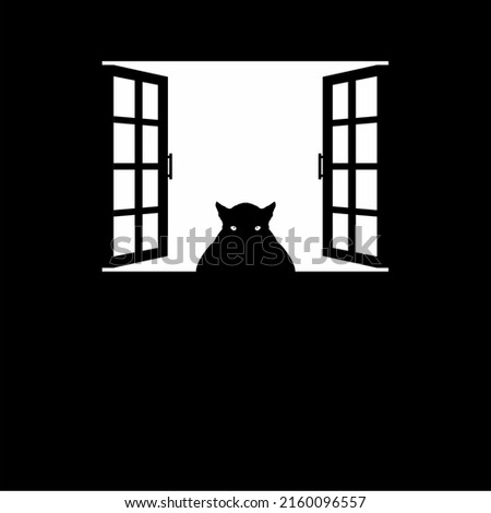 Mysterious Creature on the Window Silhouette. Creepy, Horror, Scary, Mystery, or Crime Illustration. Illustration for Horror Movie or Halloween Poster Design Element. Vector Illustration