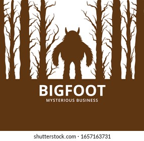 mysterious creature yeti in the middle of jungle vector poster design