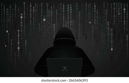 Programador cibernético misterioso en una ilustración con capucha	
