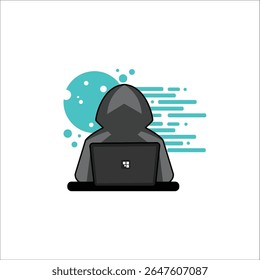 Hacker misterioso e perigoso com ornamento de fundo azul