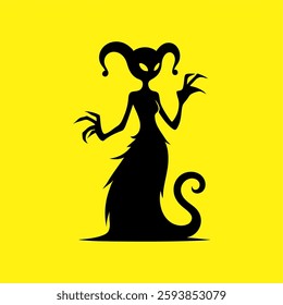 Mysterious Dark Creature Silhouette on Yellow Background