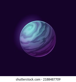 Mysterious dark space planet, vector globe with glowing halo and spiral foggy atmosphere. Isolated galaxy sphere in universe. Ui game fantasy comet, meteor, isolated astronomy science object in space