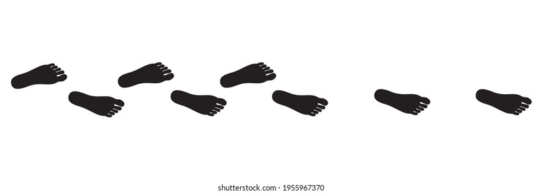 Mysterious diappearing footprint and foot imprint - footmark made by two legs is changed and alterned into footprint made by one foot. Vector illustration.