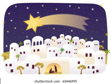 The Mysterious Event Under The Star Of Bethlehem. A Vector Illustration.