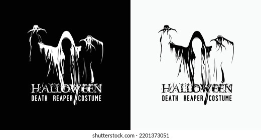 Mysterious Face Silhouette with Death Reaper Costume for Halloween Game Show Trick or Treat in Black and White