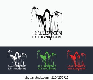 Mysterious Face Silhouette with Death Reaper Costume for Halloween Game Show Trick or Treat in Black, White, Green and Red