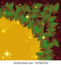 Mysterious floral background with sparkles. Vector clip art.