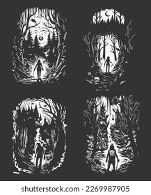 Mysterious forest background, for halloween. Silhouette Dark Forest
