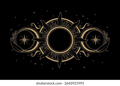 mysterious golden magical botanic sun moon logo abstract