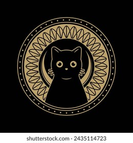 mysterious golden magical cat circle vector design