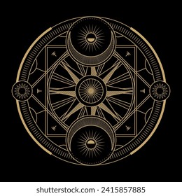 mysterious golden magical circle vector design