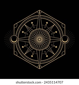 mysterious golden magical hexagonal logo vector design