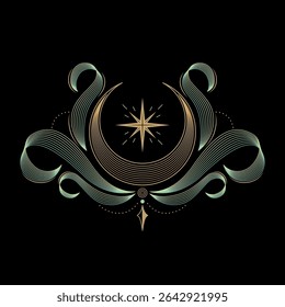 mysterious golden magical moon with green cloud logo abstract