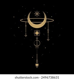 mysterious golden magical moon logo vector design