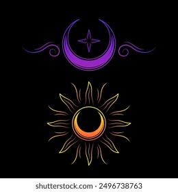 mysterious gradient colorful sun and moon circle vector design