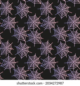 La misteriosa telaraña de Halloween diseño de vectores de patrones sin fisuras en color púrpura, rosa y negro.