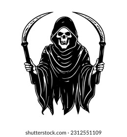 Mysterious and haunting hand drawn illustration of the Grim Reaper, symbolizing the inevitable cycle of life and death.