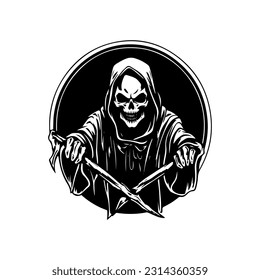 Mysterious and haunting hand drawn illustration of the Grim Reaper, symbolizing the inevitable cycle of life and death.