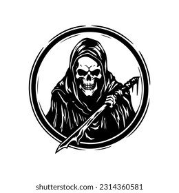 Mysterious and haunting hand drawn illustration of the Grim Reaper, symbolizing the inevitable cycle of life and death.