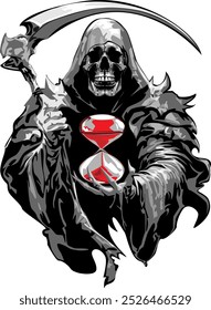 Mysterious and haunting hand drawn illustration of the Grim Reaper