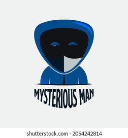Mysterious Hooded Man Like Assassin Mascot Logo. Cute and funny mysterious man illustration. Emblem for streamer gamer, esports activity, or detective logo