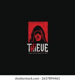 Mysterious hoodie man square logo. Anonymous symbol logo. Mystery horror thriller logo vector illustration