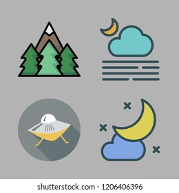 mysterious icon set. vector set about moon, ufo and forest icons set.