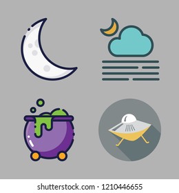 mysterious icon set. vector set about ufo, moon and cauldron icons set.