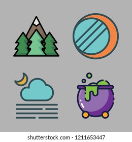 mysterious icon set. vector set about cauldron, forest, moon and eclipse icons set.