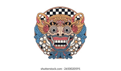 Mysterious and intricate balinese barong mask design with traditional artistic elements and spiritual symbolism